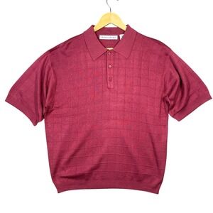 IRVINE PARK Mens Red Plaid Knit Short Sleeve Polo Shirt Size‎ XL